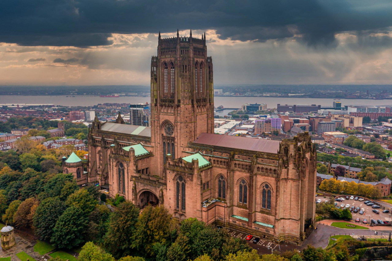 aerial view liverpool cathedral england