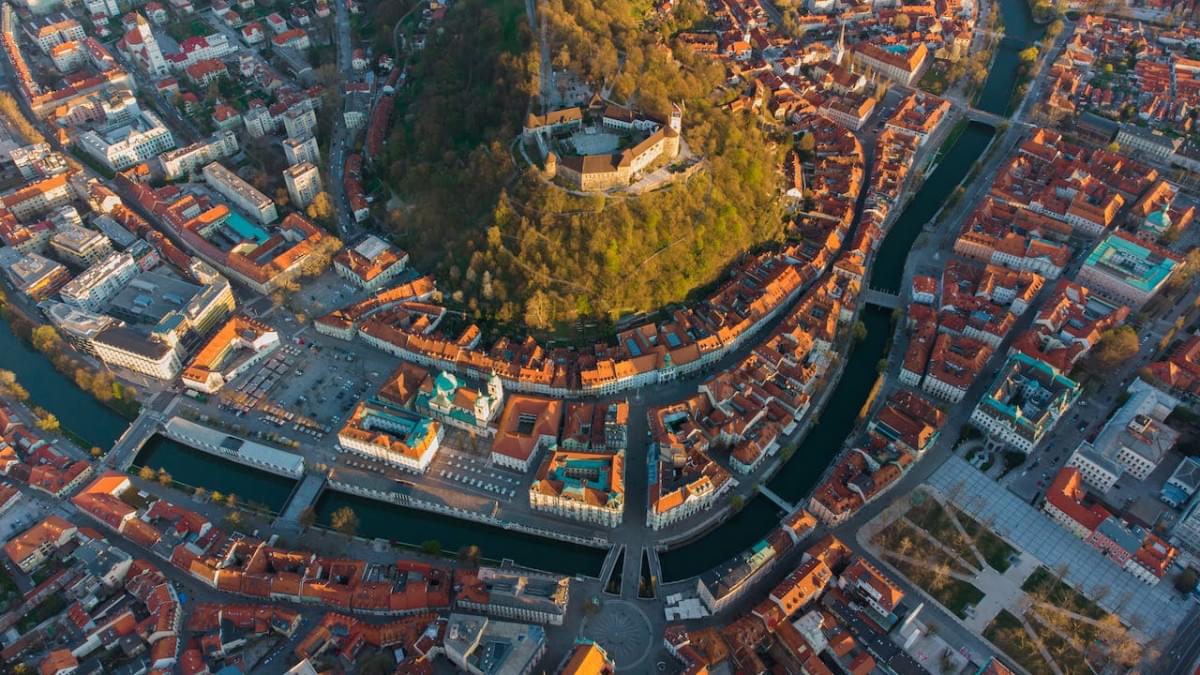 aerial view of a town in slovenia