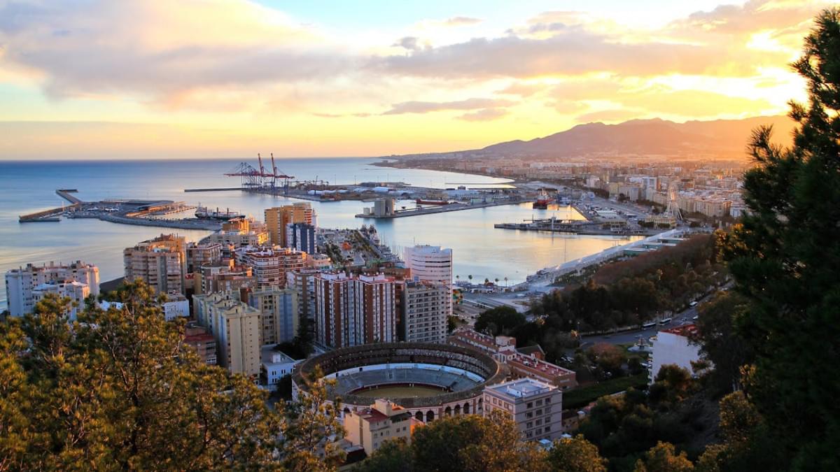 aerial view of malaga spain at sunset 1