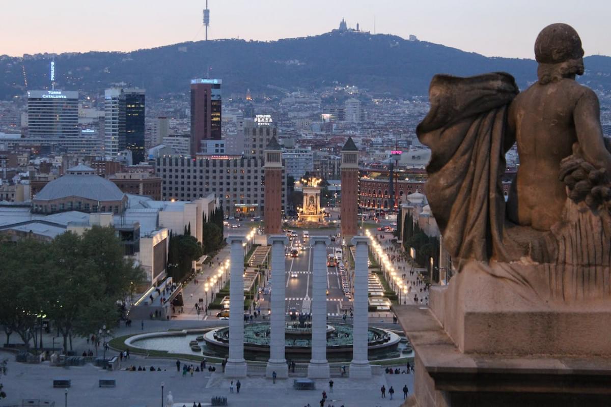 aerial view of montijuic barcelona spain