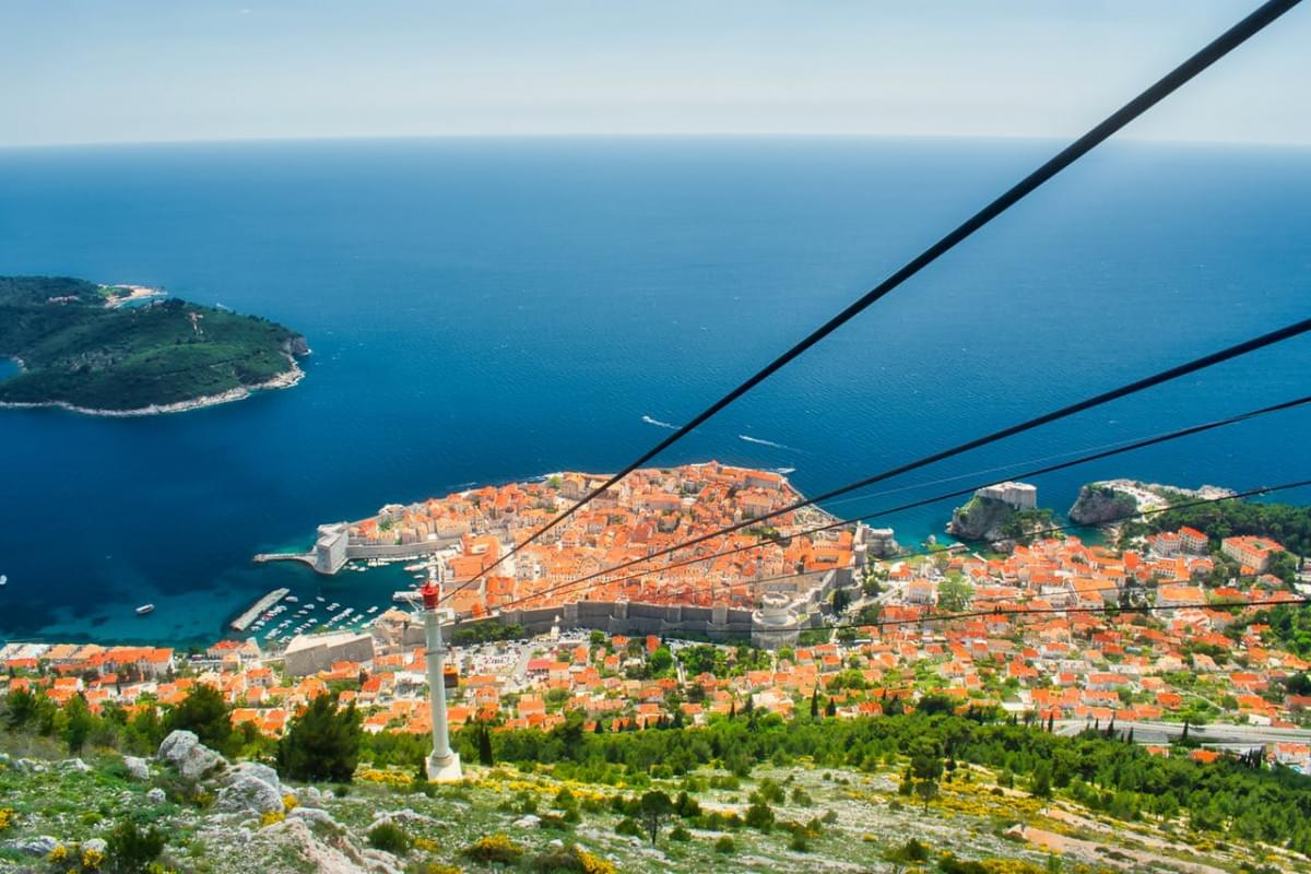 aerial view of the old city of dubrovnik croatia near blue sea