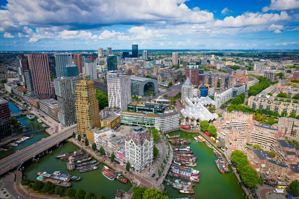 aerial view of the rotterdam city skyline