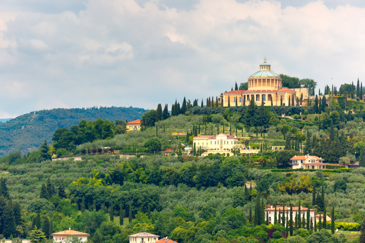 aerial view sanctuary madonna lourdes verona italy