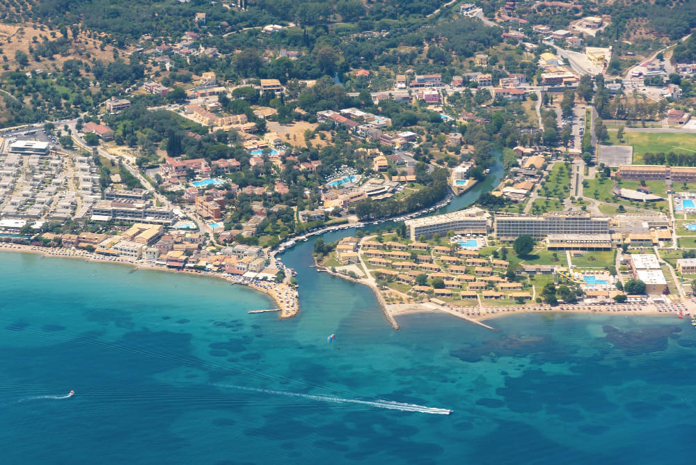 aerial view tourist resorts corfu island