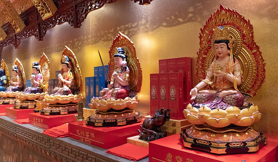 altar with bodhisattvas at luohan temple in chongqing