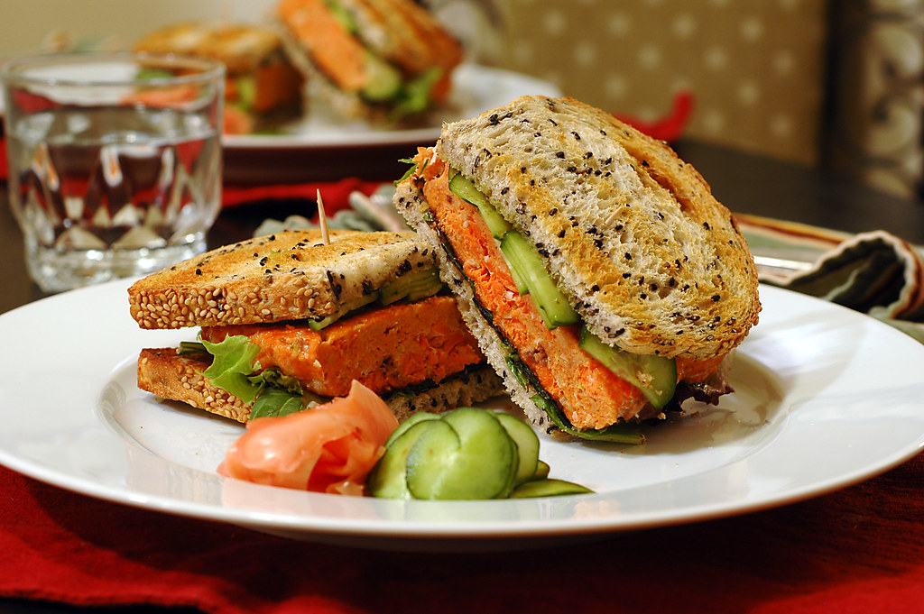 asian salmon burger sandwich
