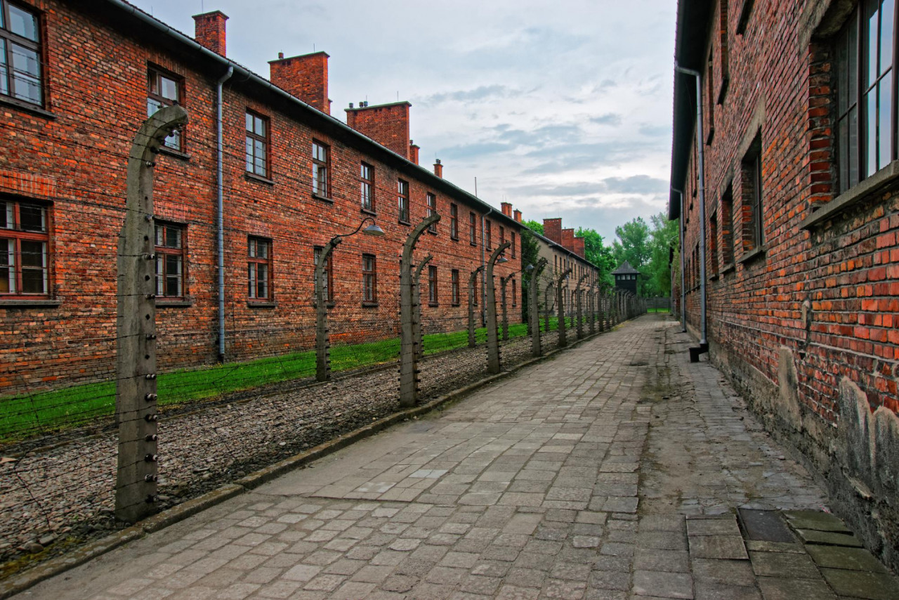 barbed wire barracks auschwitz concentration camp poland