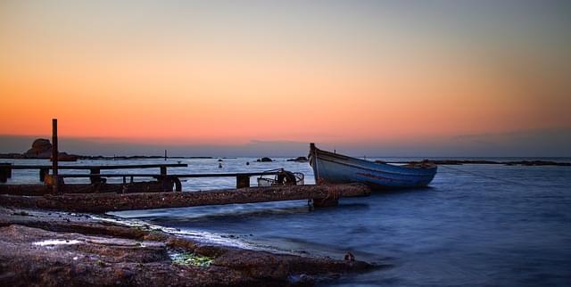Barca Mare Tramonto Mare Calmo