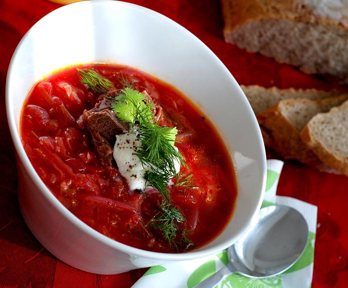 Russian Borscht With Beef And Sour Cream