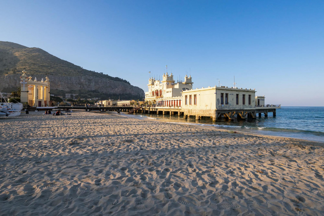 beach view sunset alle terazze building mondello palermo sicily italy