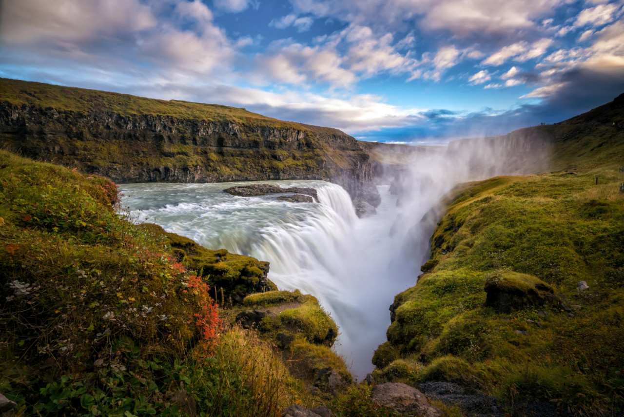 beautiful and famous gullfoss waterfall in iceland