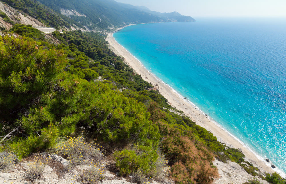 beautiful summer lefkada coast beach greece ionian sea view from up