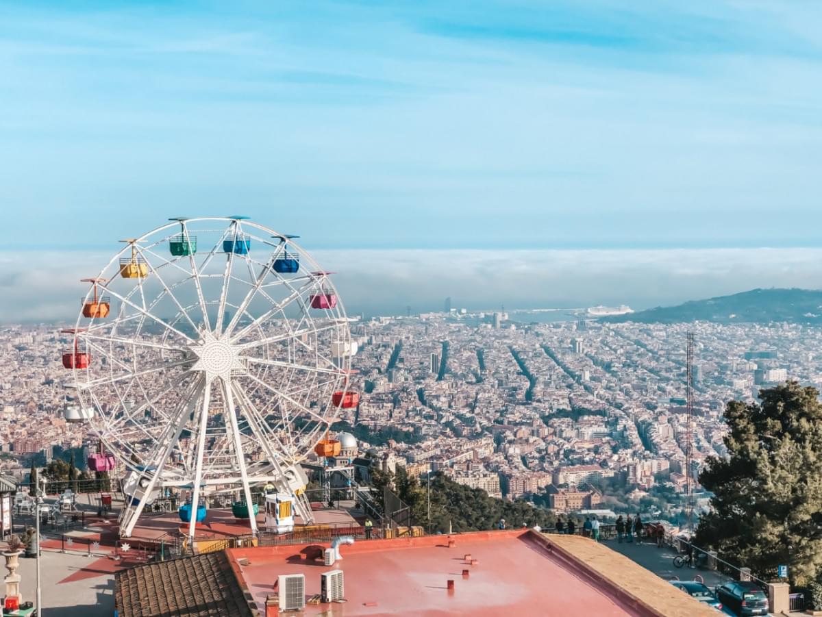 beautiful view from top mountain tibidabo barcelona traveling spain concept tourism leisure