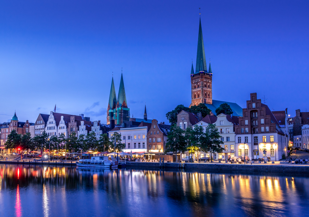 beautiful view lubeck city night