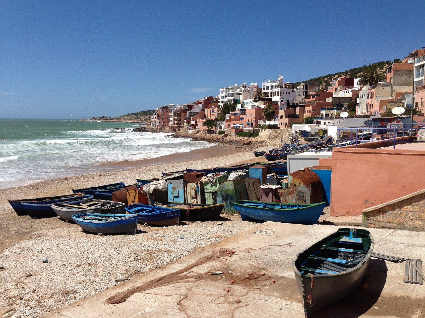 blue fishing boats in taghazout morocco 8628196631 1
