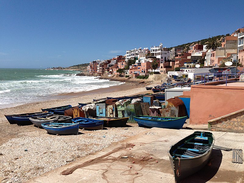 blue fishing boats in taghazout morocco 8628196631