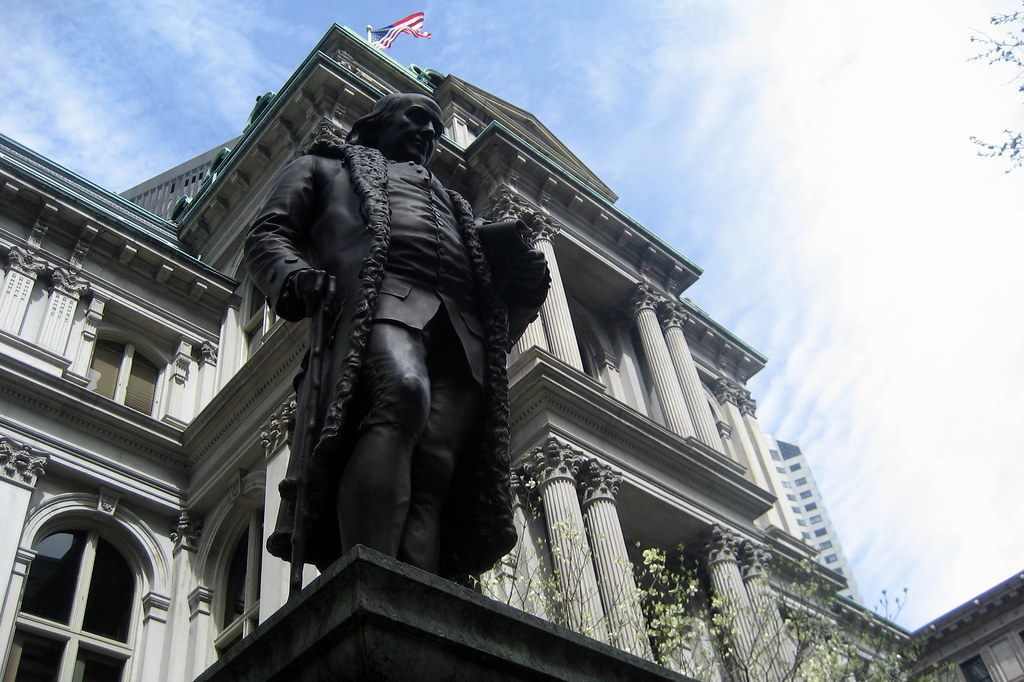 boston freedom trail old city hall benjamin franklin statue