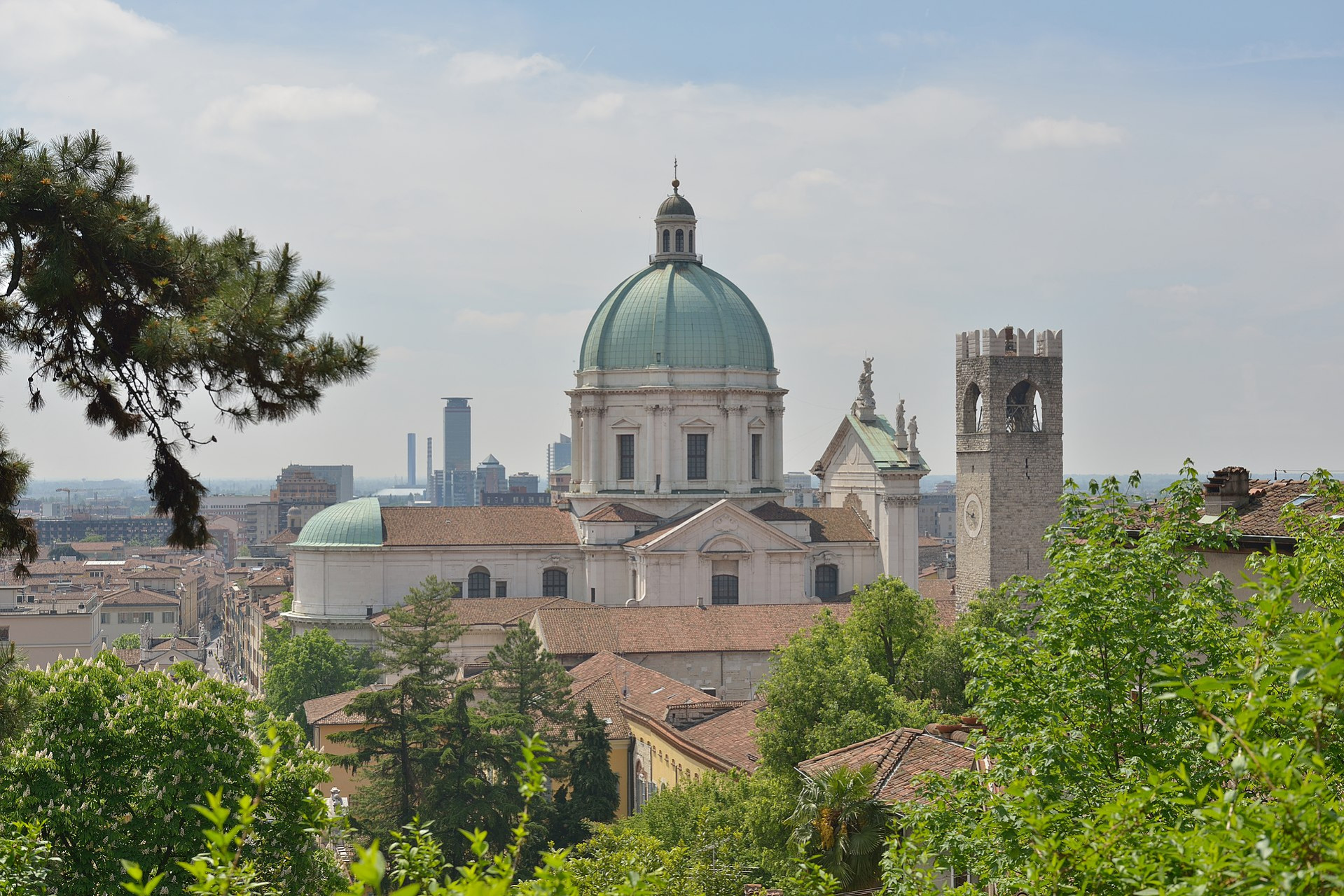 brescia from above with the duomo and the torre del popolo