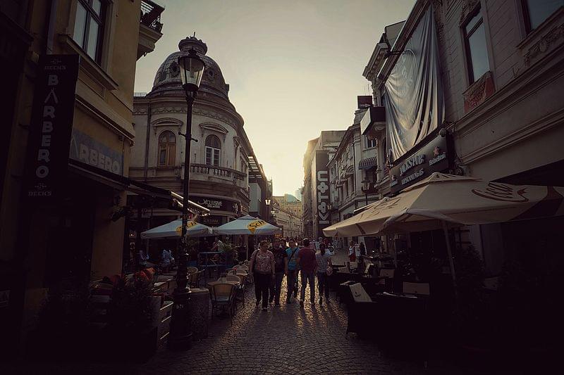 bucharest sunset on lipscani street