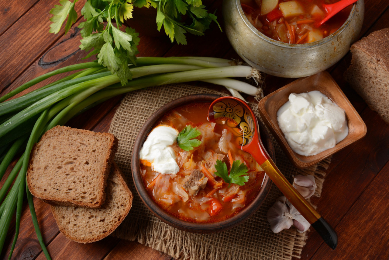 cabbage soup with meat russian traditional dish shchi