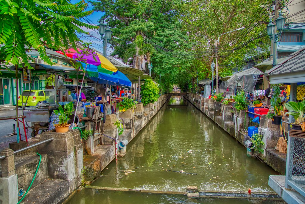 canal khlong on rattanakosin island old town in bangkok thailand