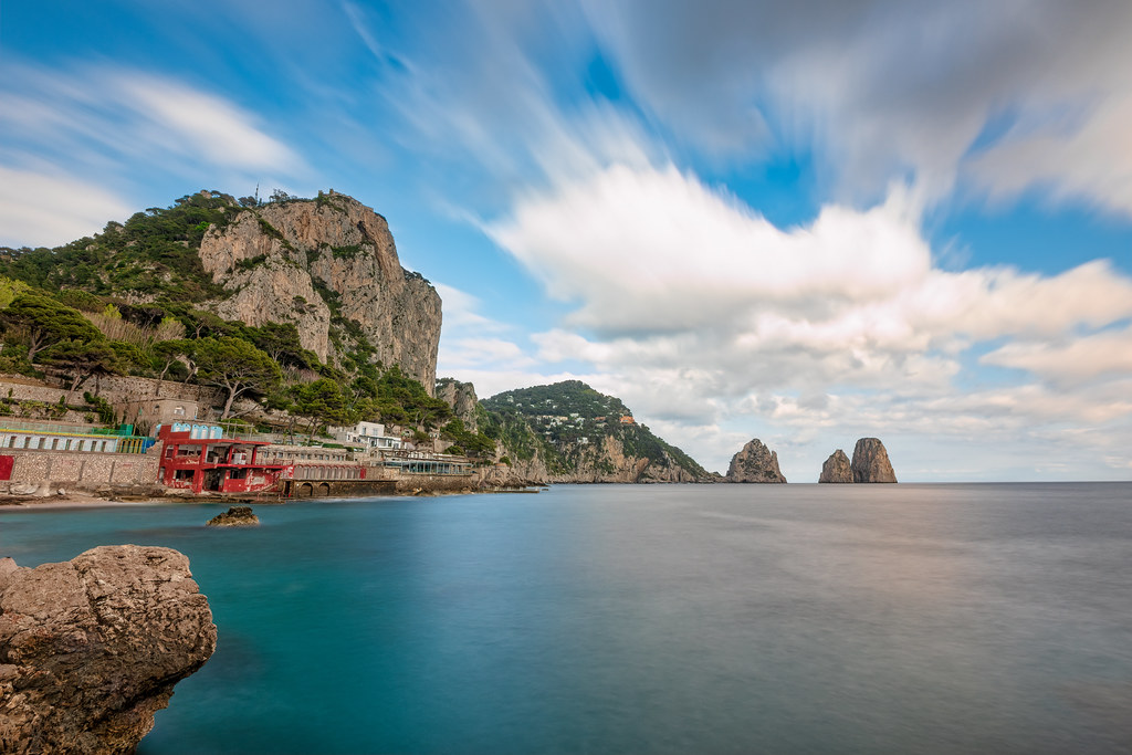 capri marina piccola beach view from the rock of the sirens