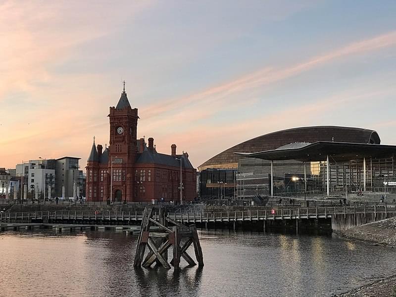 cardiff bay and senedd viewed from the south east