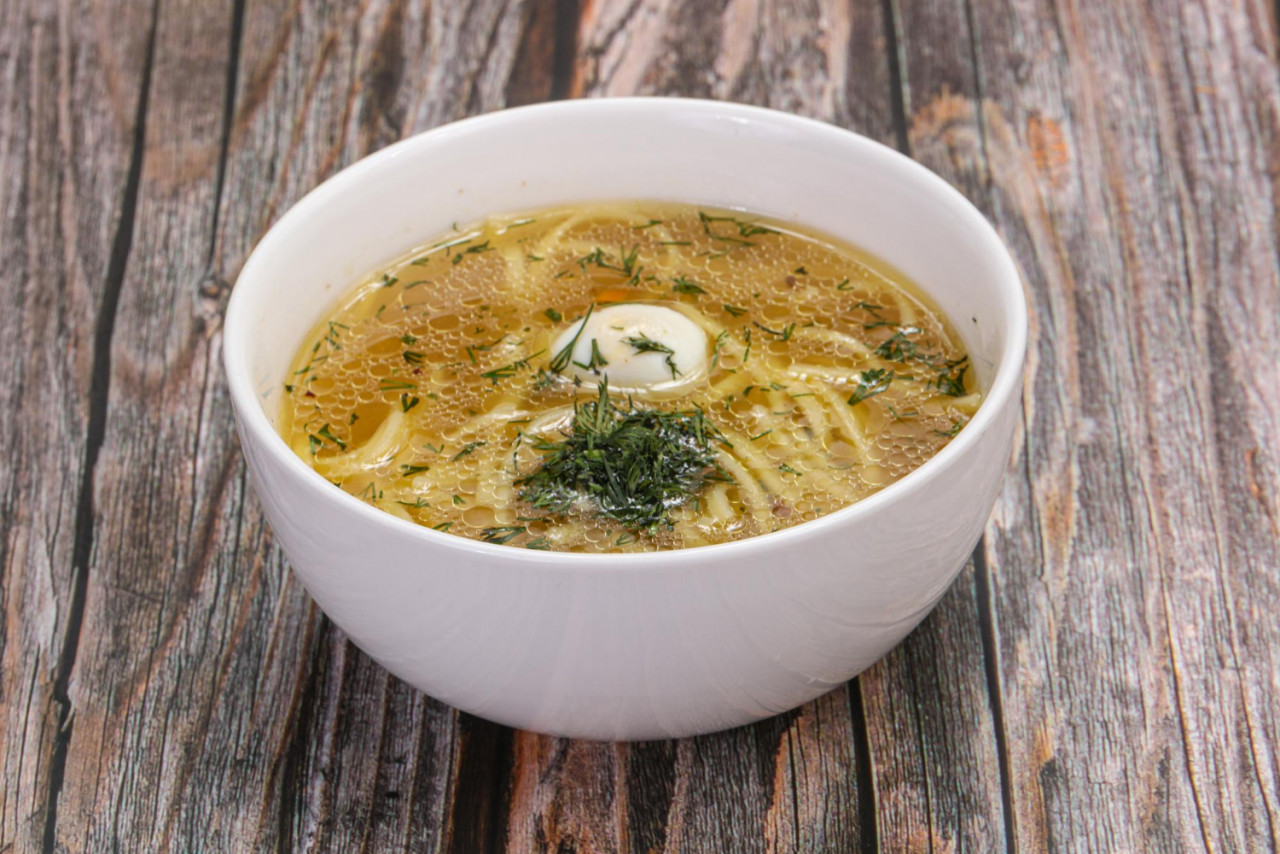 chicken soup with egg and homemade noodles