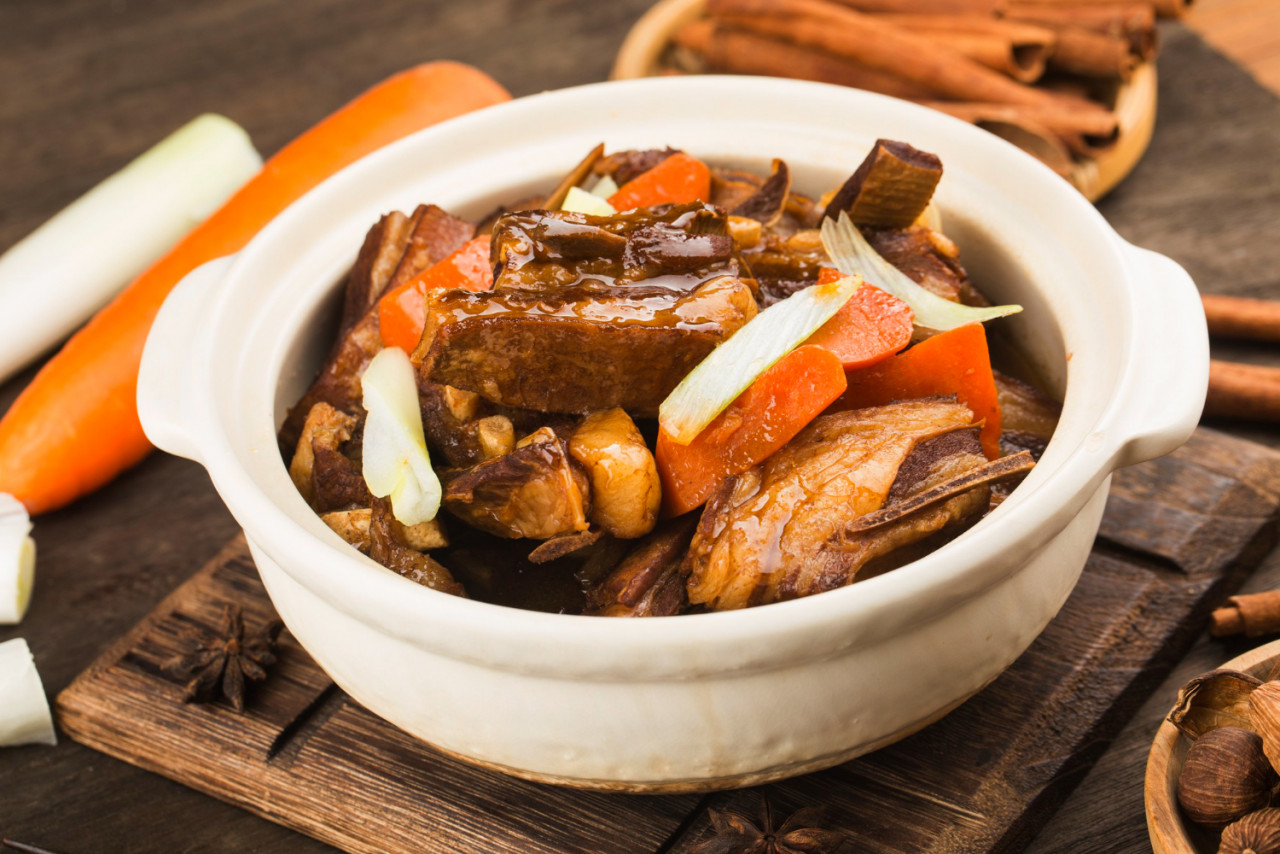 chinese food stewed mutton with carrot