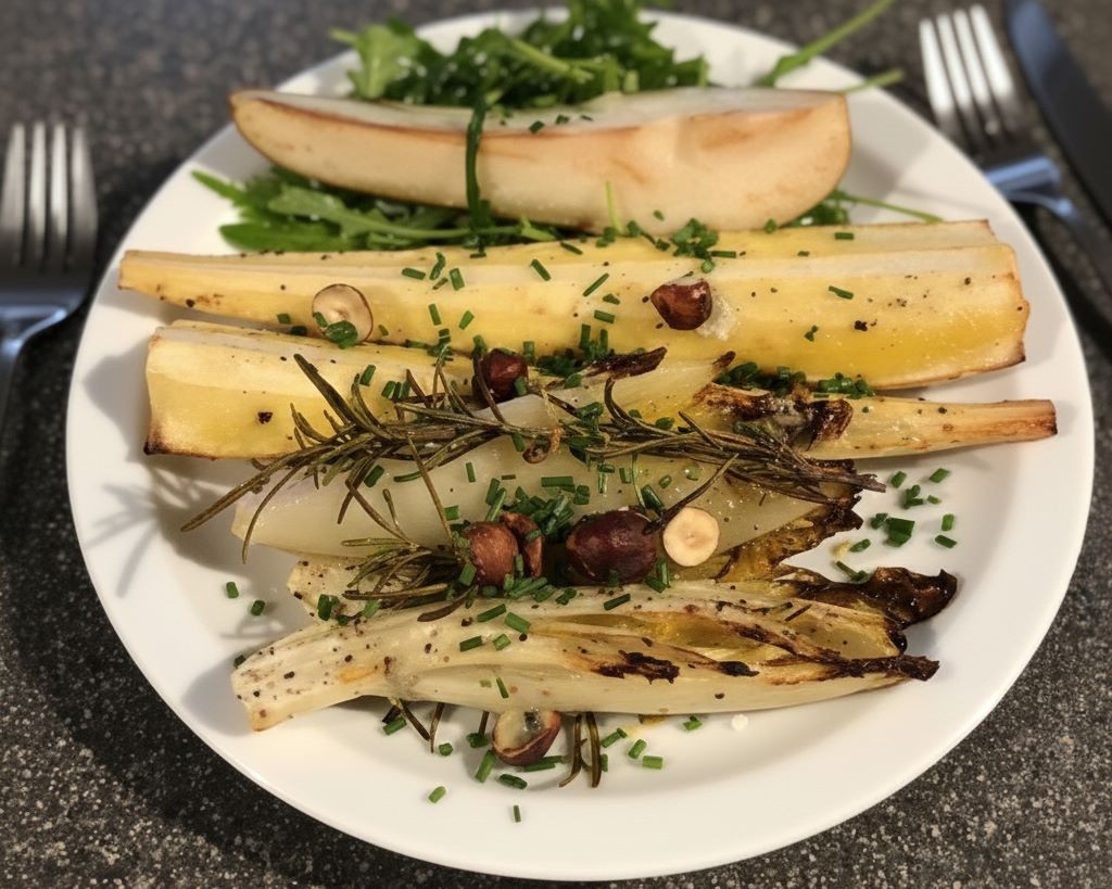 Indivia belga gratinata al forno con prosciutto e formaggio.