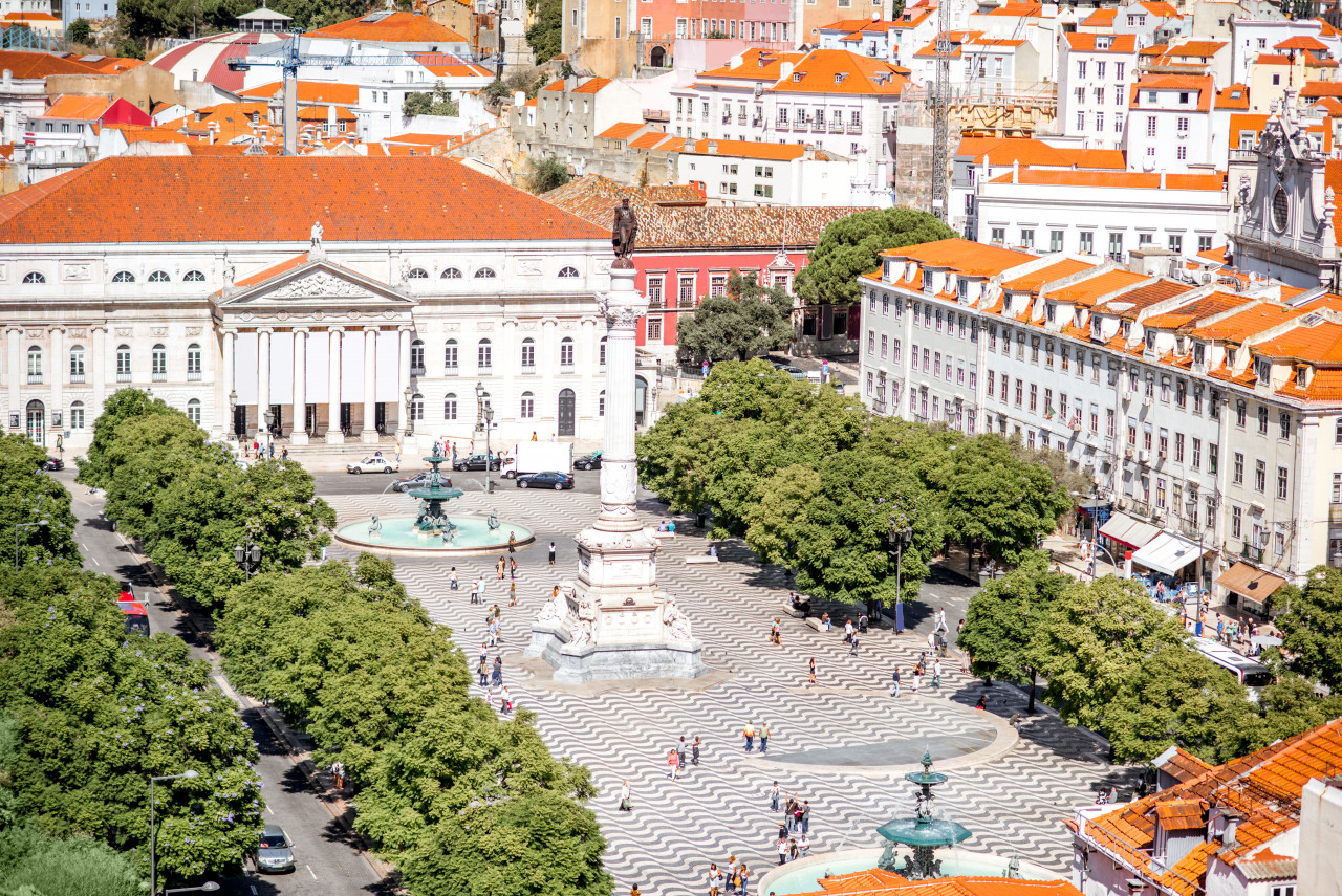 cityscape view old town with rossio square during sunny day lisbon city portugal 1