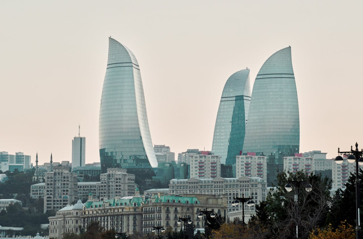 cityscape with glass skyscrapers