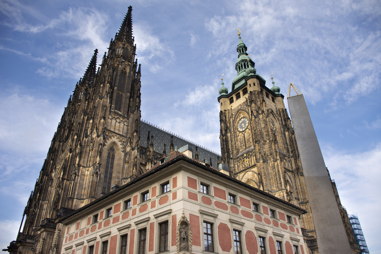 Classic Vintage Retro Antique Building Prague Castle Czechia People Foreigner Travelers Walking Travel Visit Take Photo Prague Czech Republic 2