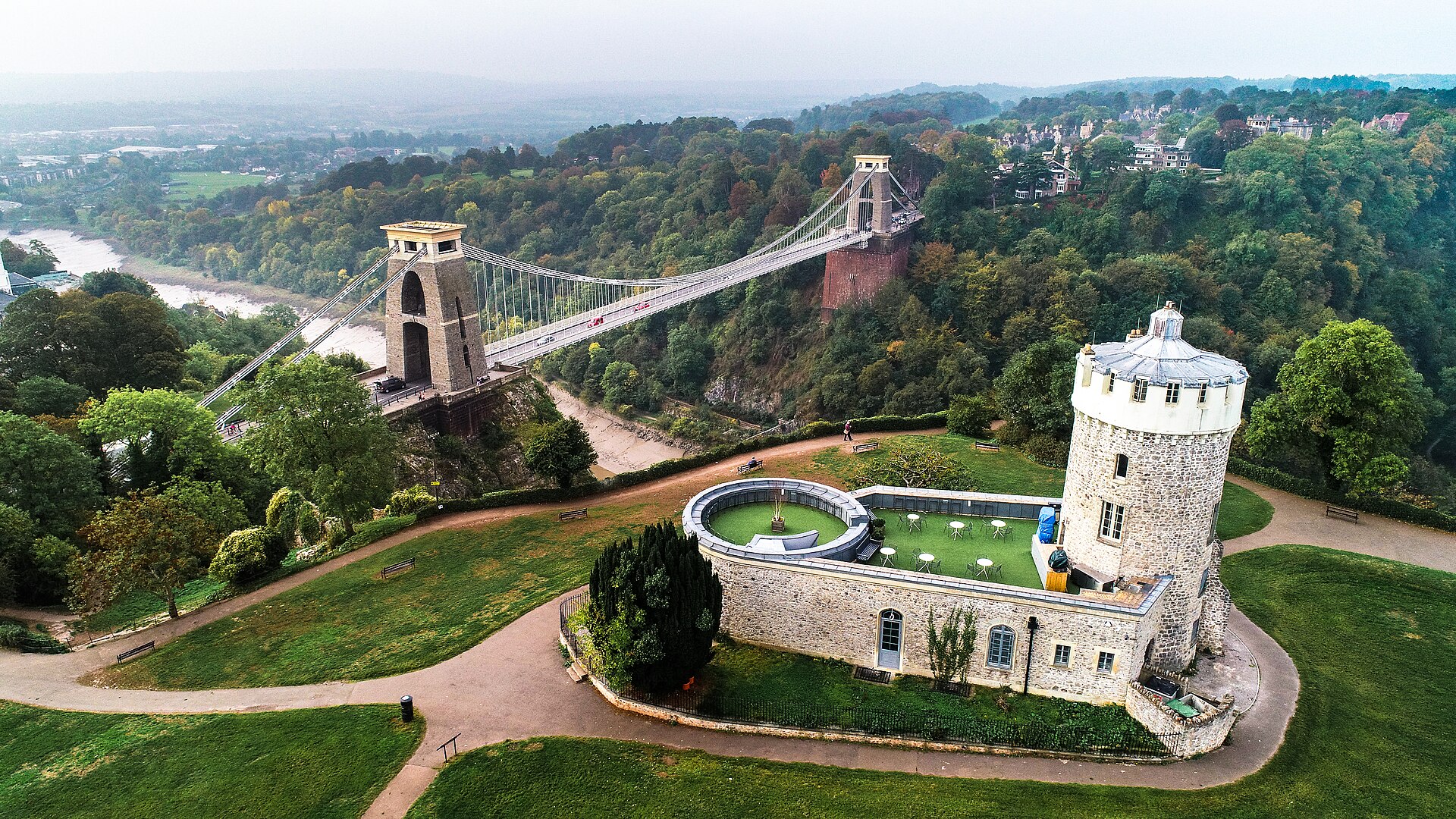 clifton suspension bridge and the observatory in bristol england