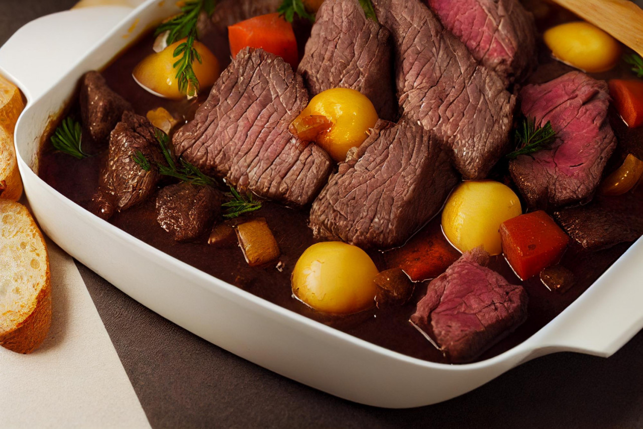 close up shot of delicious boeuf bourguignon 3d illustrated