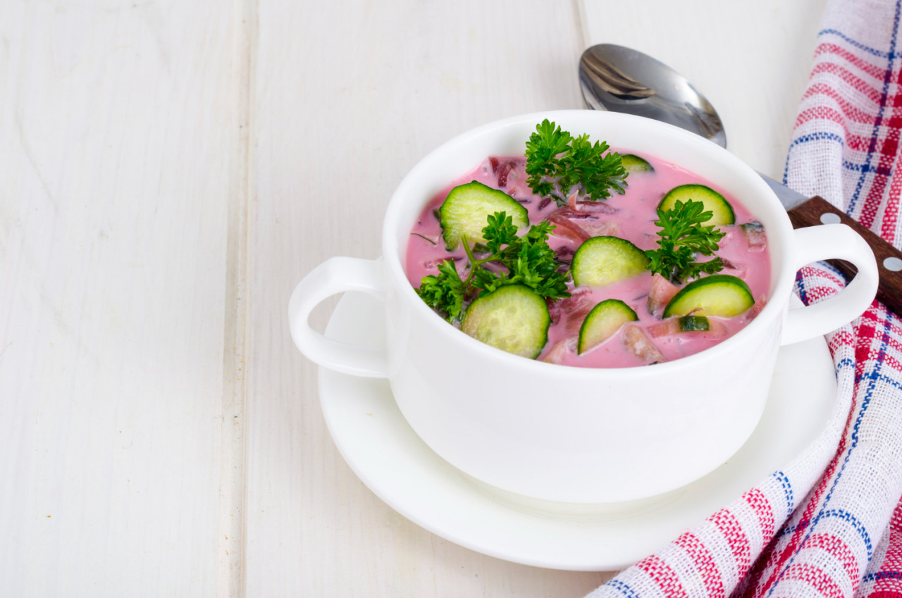 cold beet soup with cucumbers