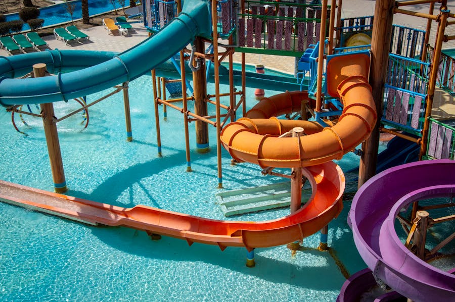 colorful water park slides on a sunny day