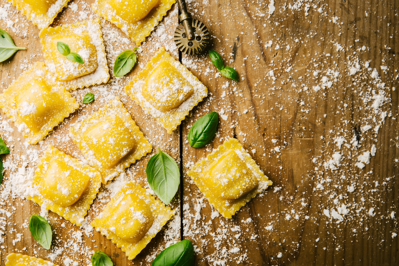 cooking italian ravioli wooden table