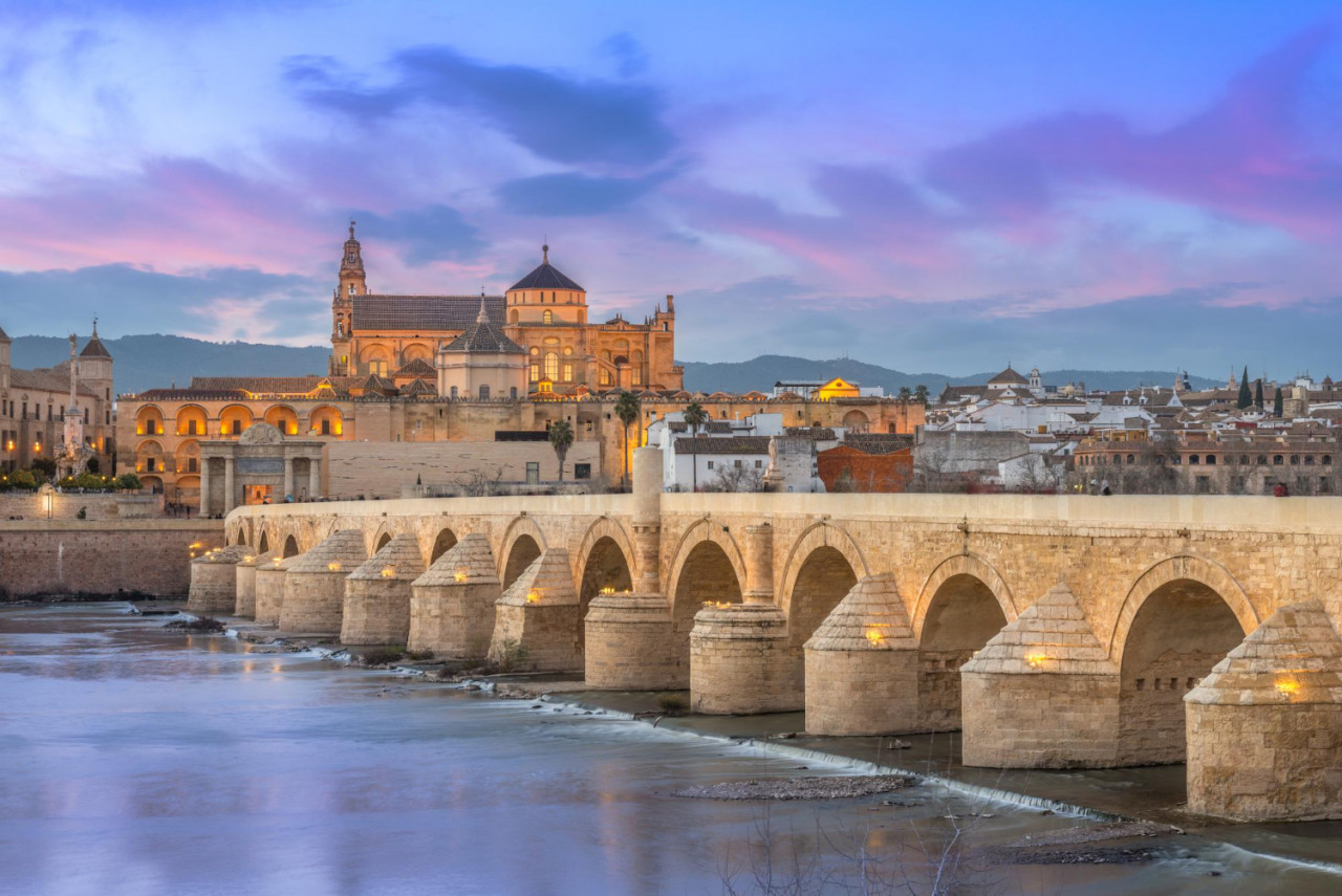 cordoba spain old town seen from river sunset
