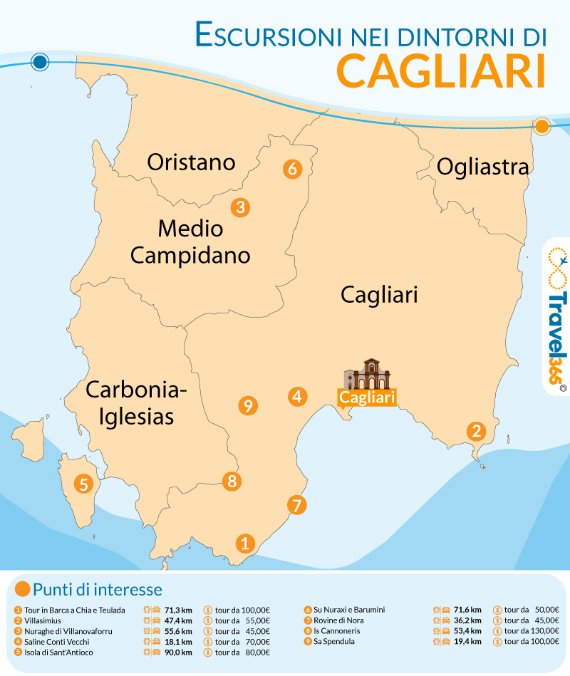 cosa vedere dintorni cagliari mappa escursioni