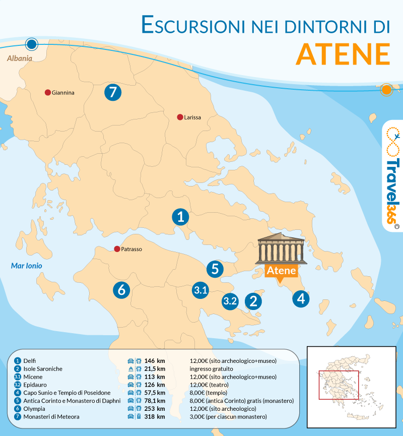 cosa vedere nei dintorni di atene mappa delle escursioni