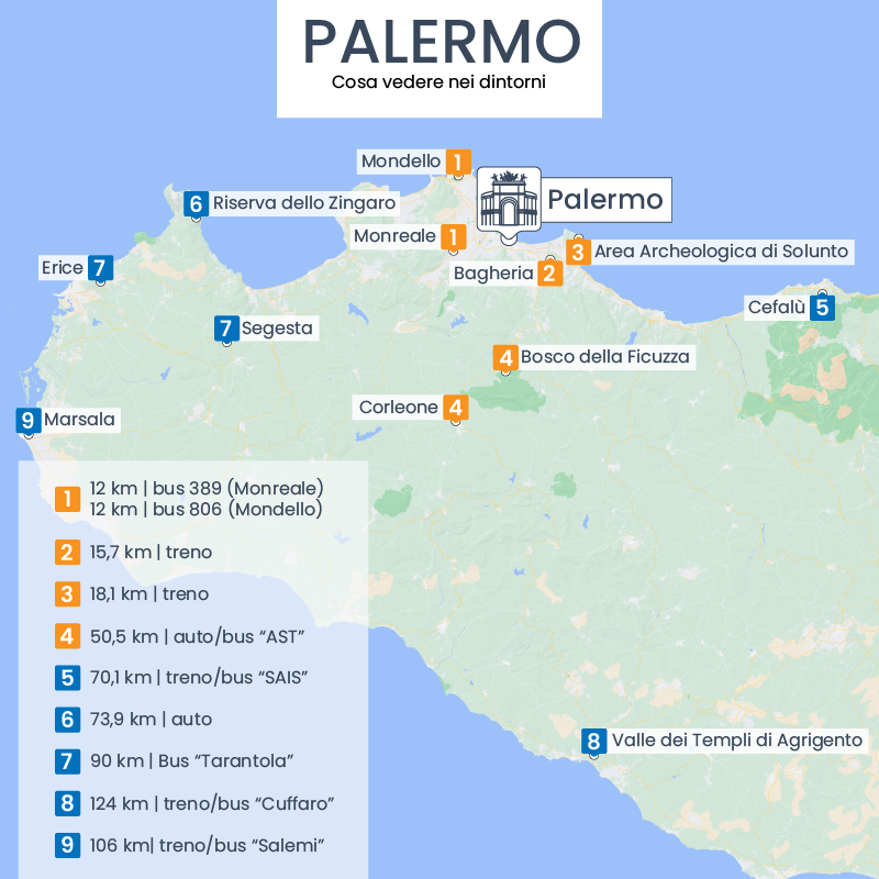 cosa vedere nei dintorni di palermo mappa delle escursioni