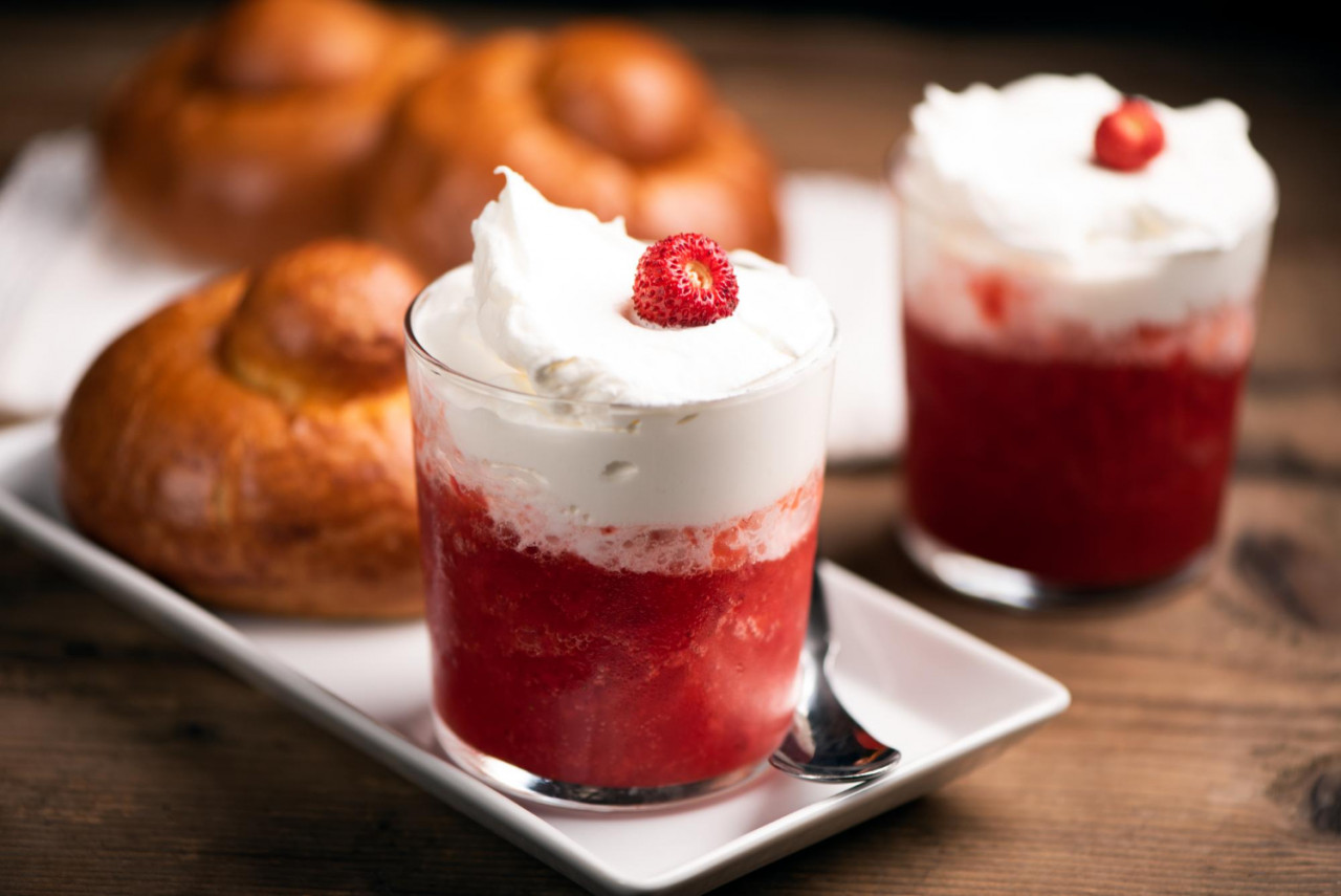 delicious breakfast with strawberry granita brioches