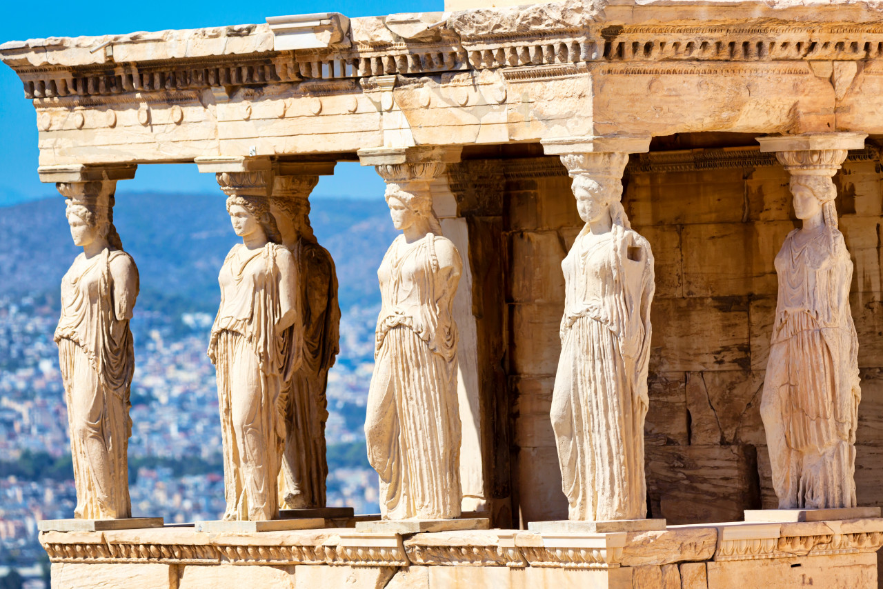 Detail Caryatid Porch Acropolis Athens Greece Ancient Erechtheion Erechtheum Temple World Famous Landmark Acropolis Hill