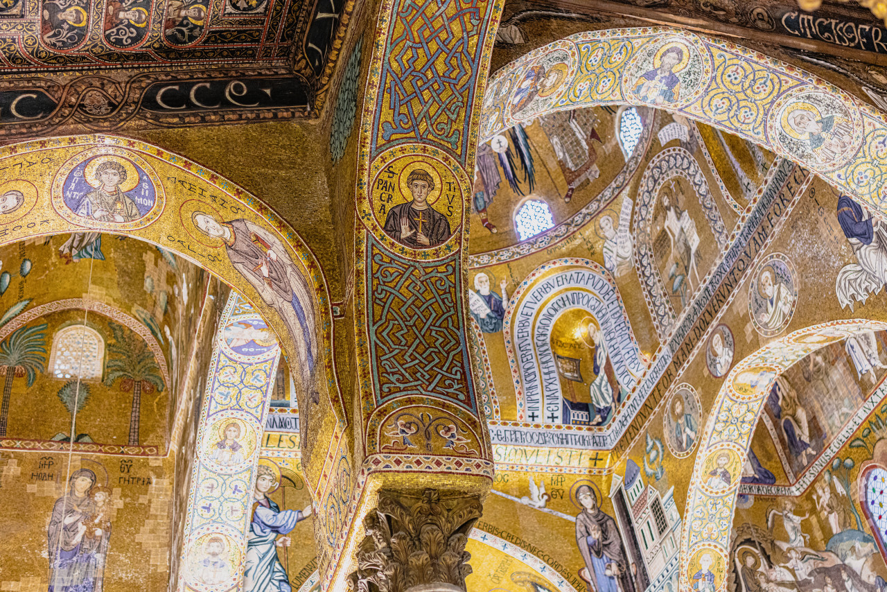 detail mosaic palatine chapel palermo italy