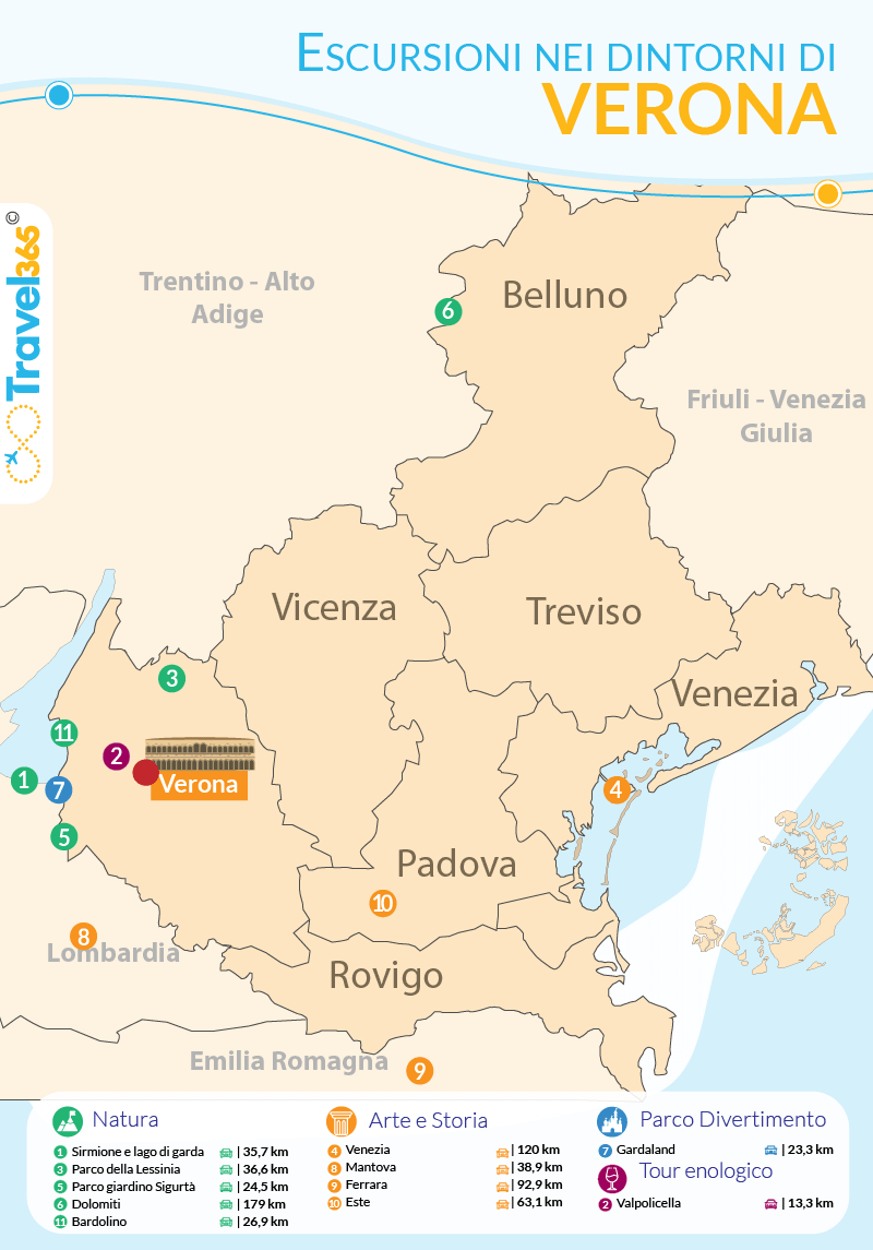 Cosa vedere nei dintorni di Verona - mappa delle escursioni