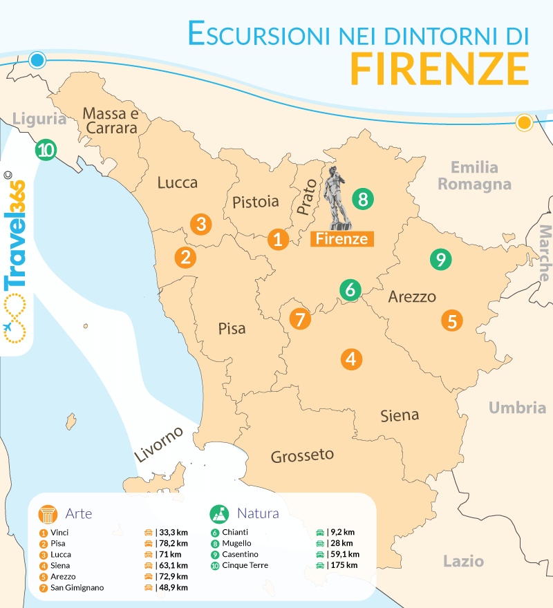 Cosa vedere nei dintorni di Firenze - mappa delle escursioni