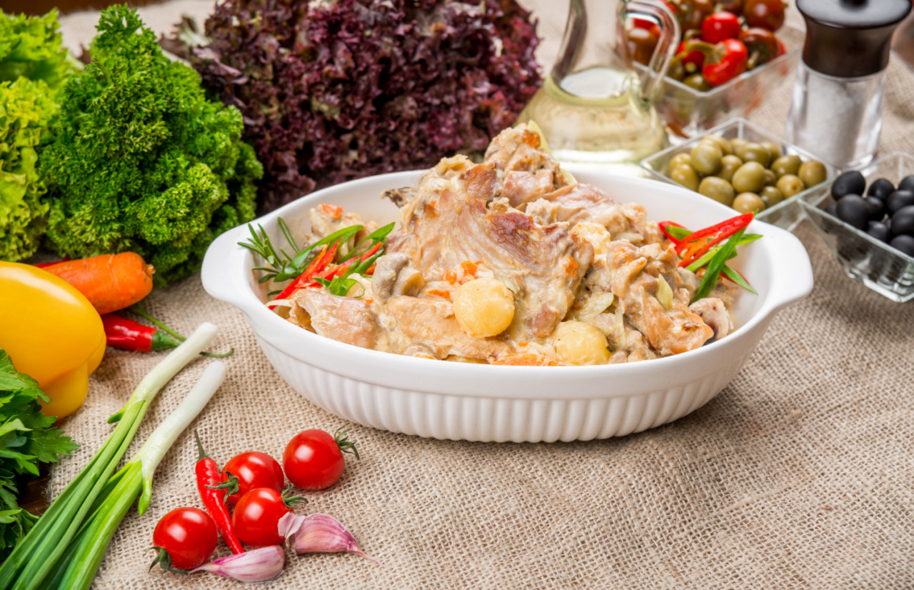dish with rabbit meat with vegetables