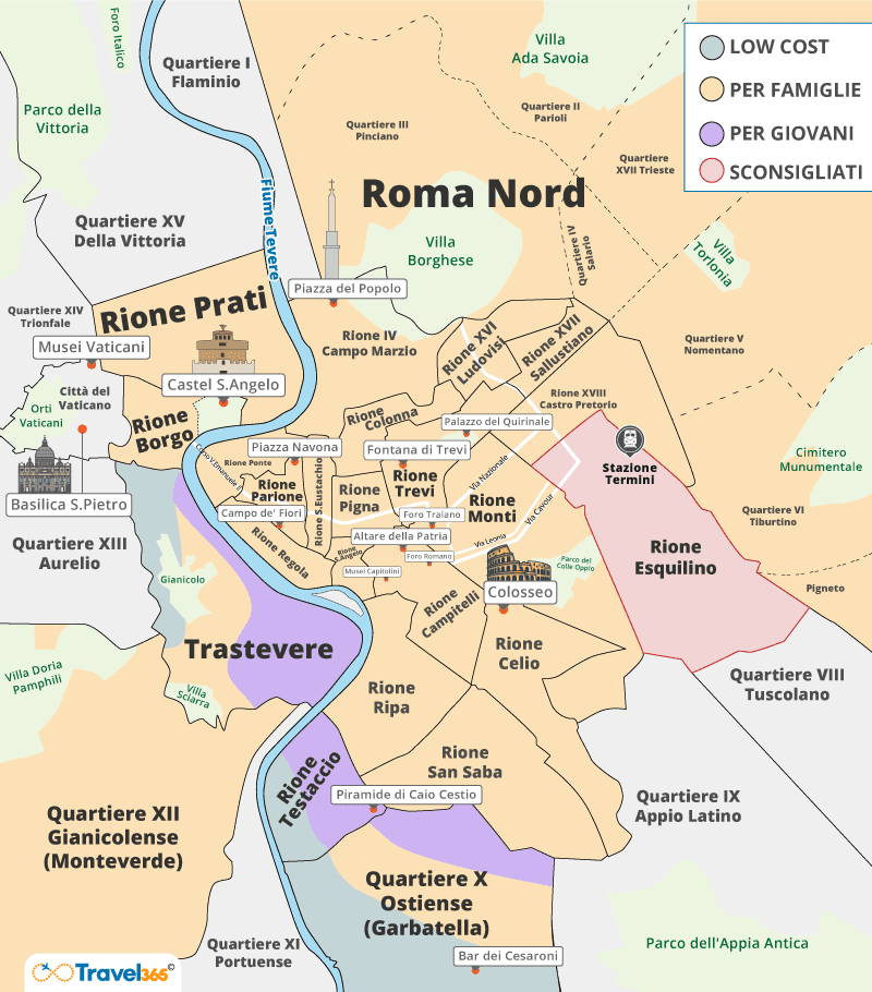 mappa quartieri Roma: dove dormire