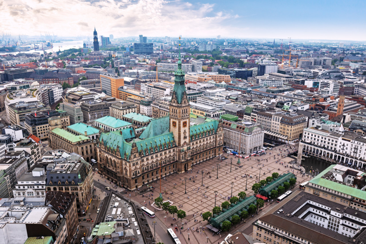 downtown of hamburg with the view of town hall